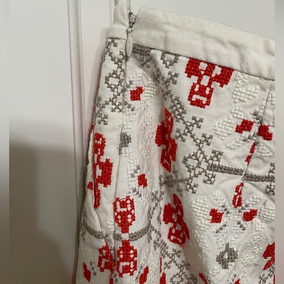 Anthropologie Maeve Blomma Pom Pom Skirt cream and orangey red with side zip - Picture 7 of 7